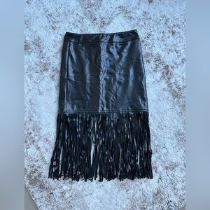 Faux leather skirt with fringe